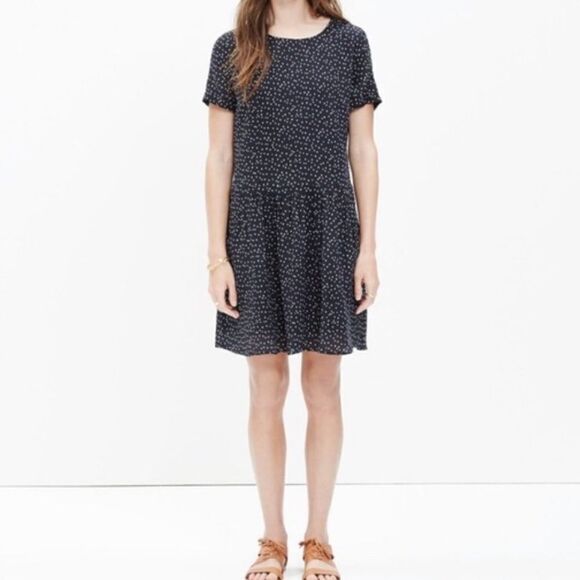 Madewell X Sezane Silk Dot Print Short Sleeve Dress 2 Black - Picture 1 of 10